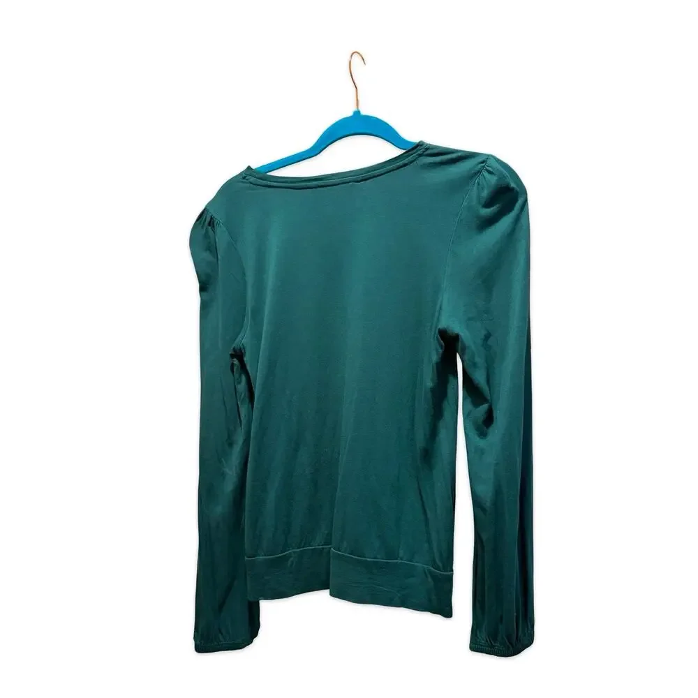 Banana Republic Women S Dark Teal Rayon Puff Sleeve Blouson Top Long Sleeve